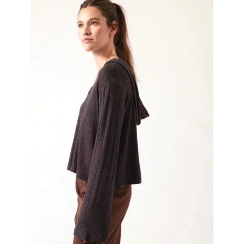 Athleta Harmony Hoodie Sweatshirt Mohogany Heather Ribbed Knit Pullover
